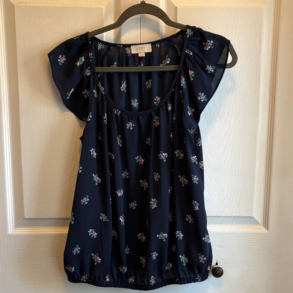 LOFT Dark Blue Floral Blouse